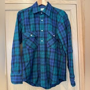Vintage St. John's Bay Wool Black Watch Plaid Button Front Shirt / medium